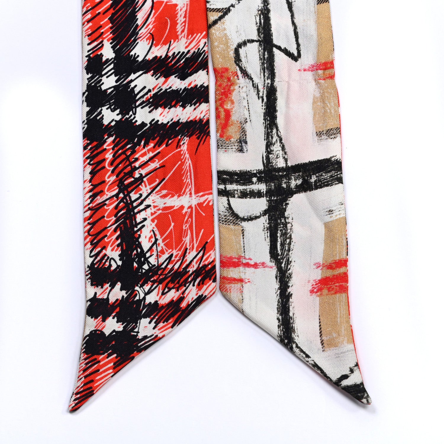 Burberry Silk Disruptive Check Scribble Print Skinny Scarf Bright Red 2 of 3