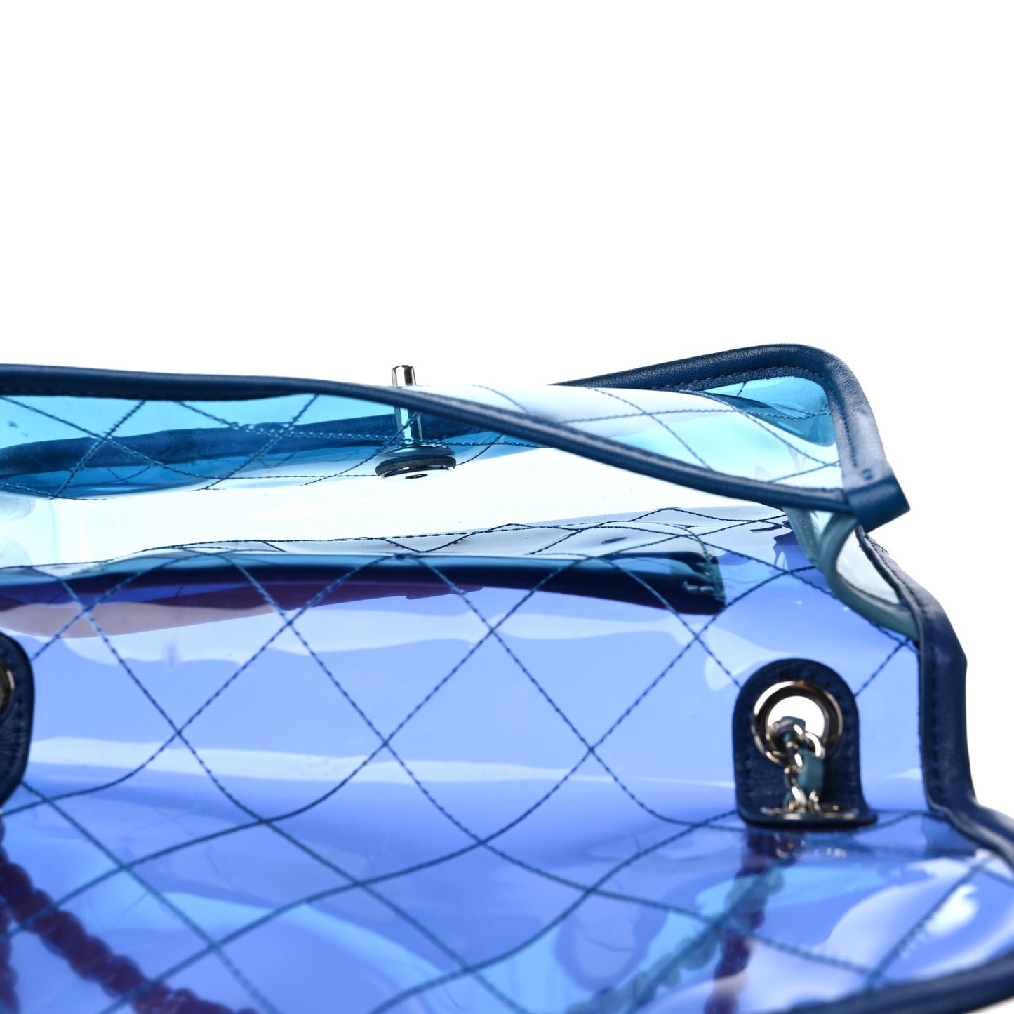 PVC Lambskin Stitched Mini Coco Splash Flap Blue