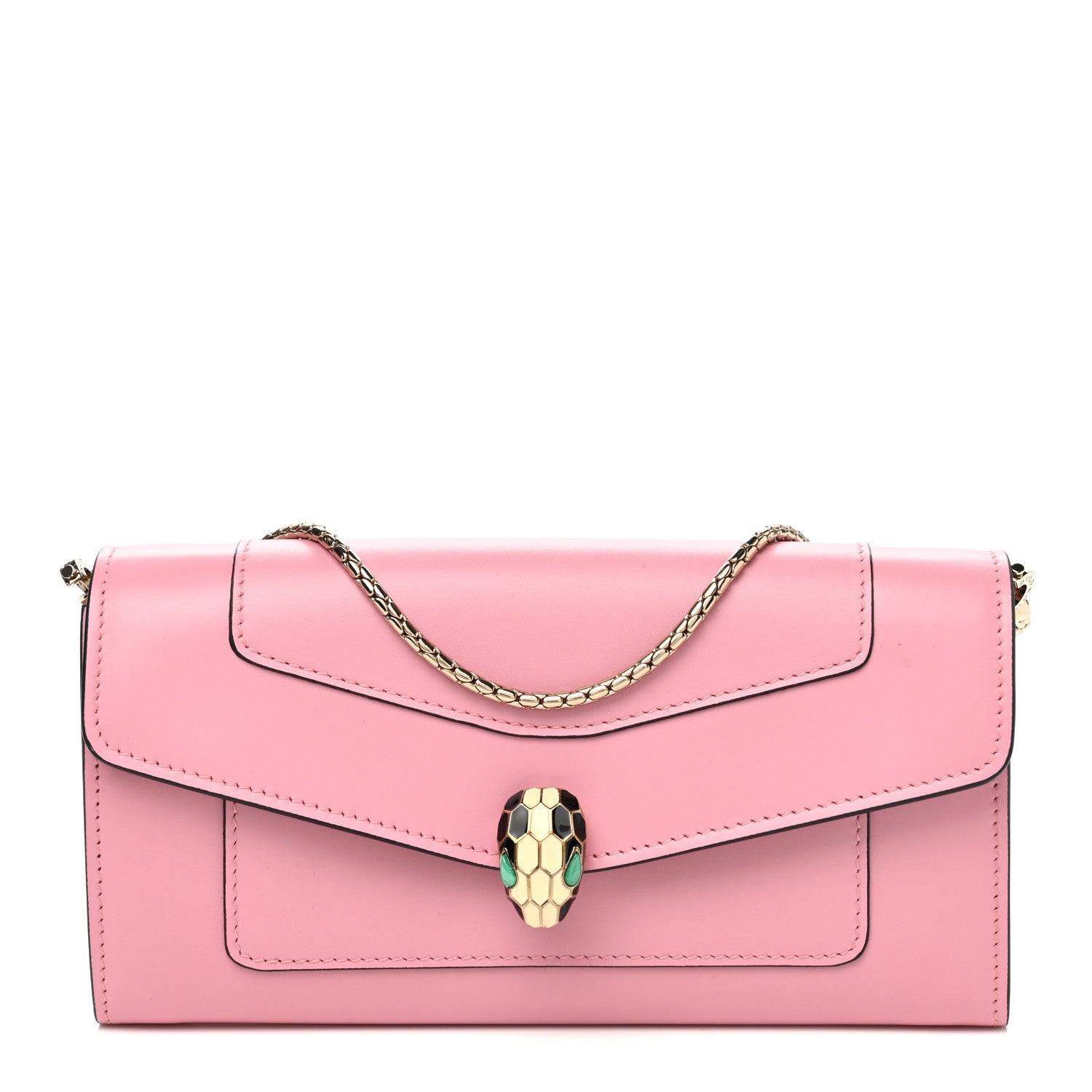 Bulgari Calfskin Serpenti Forever Chain Wallet Flamingo Topaz 1 of 7