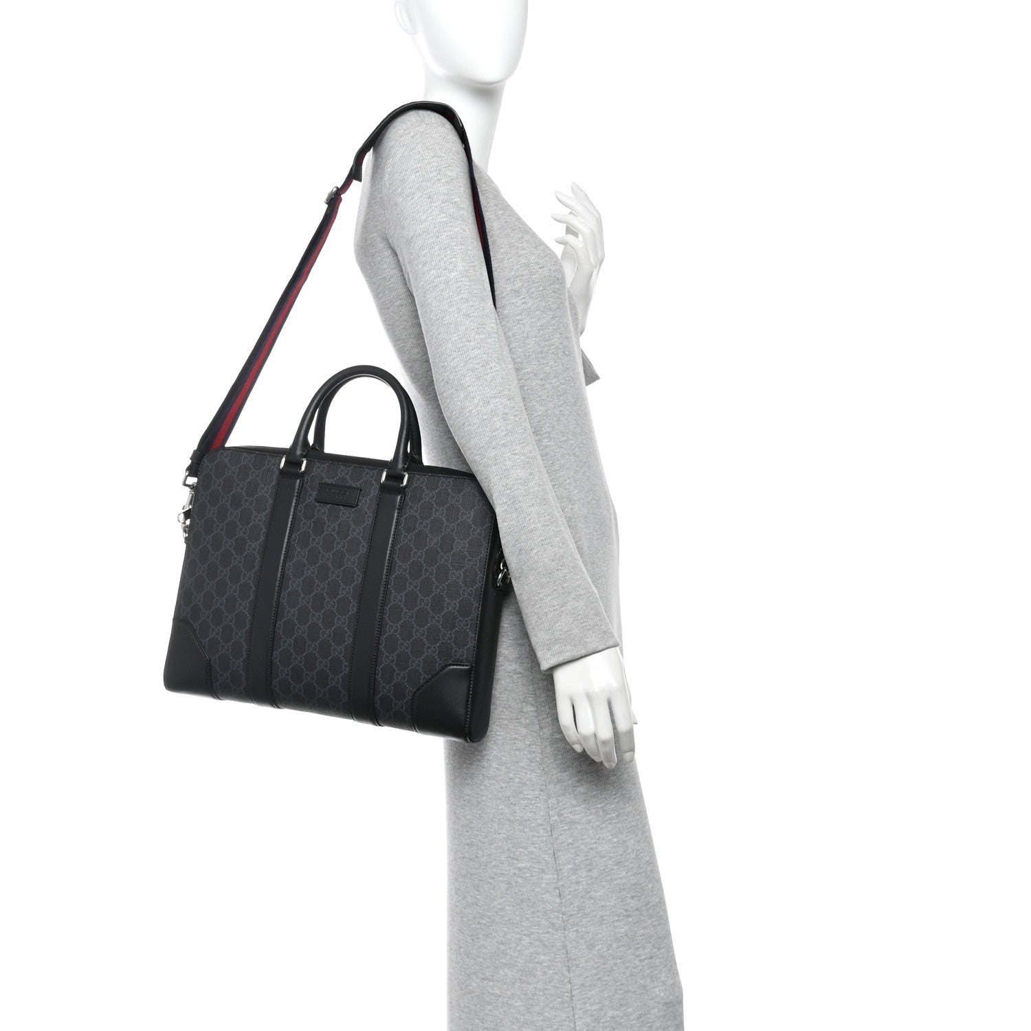 Gucci GG Supreme Monogram Appia Calfskin Web Briefcase Black 2 of 10