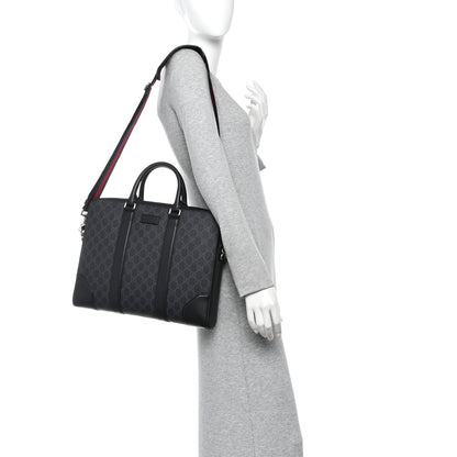 Gucci GG Supreme Monogram Appia Calfskin Web Briefcase Black 2 of 10