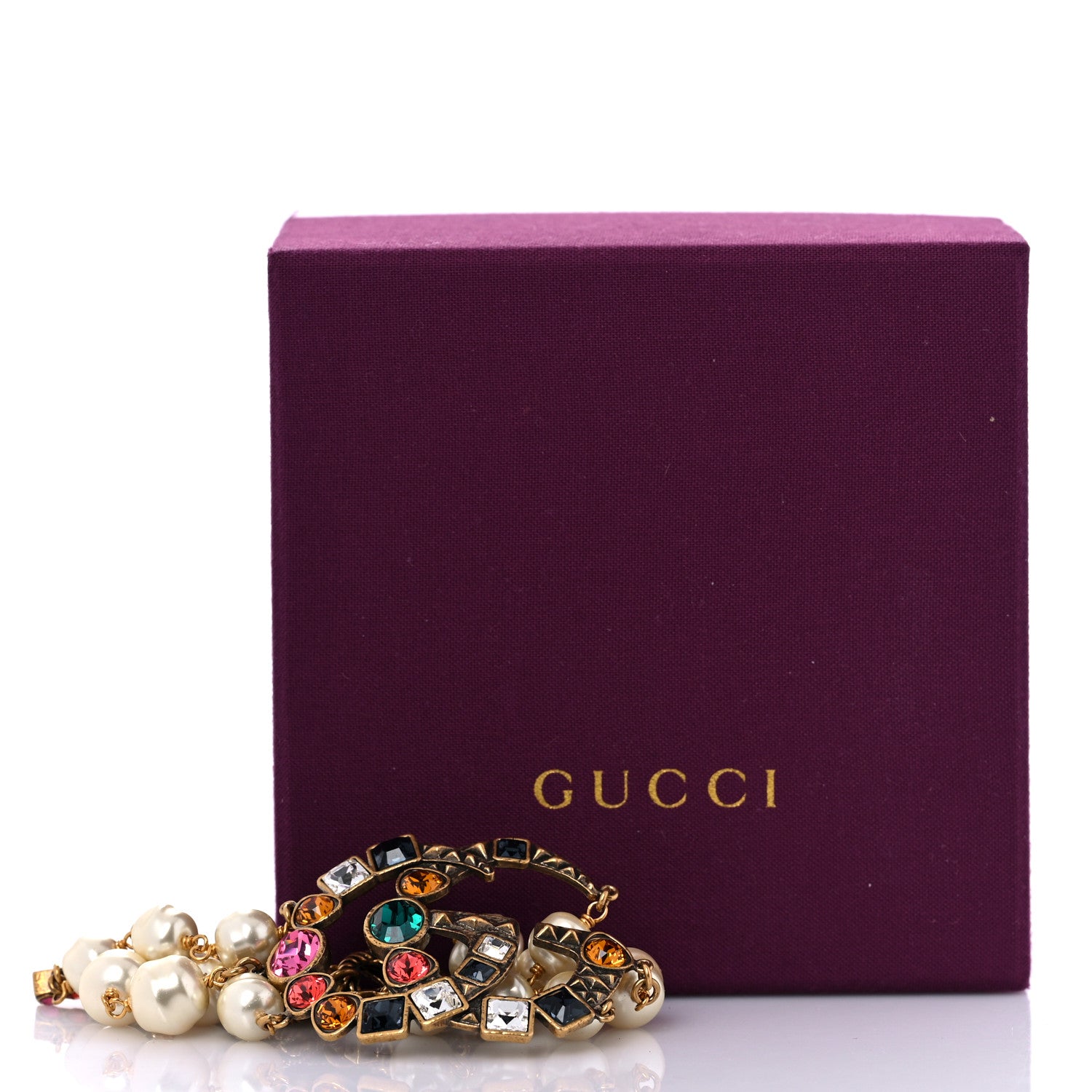 Gucci Metal Crystal Pearl Double G Bracelet Aged Gold Multicolor 8 of 8
