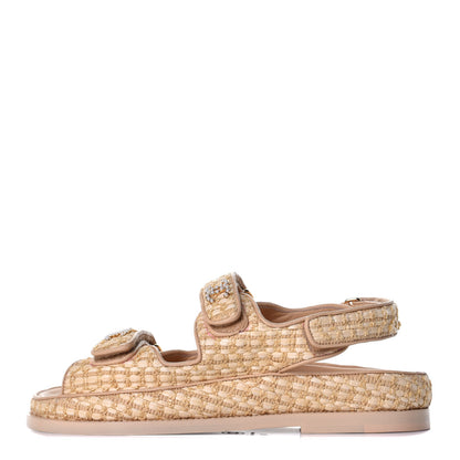 Chanel Braided Fabric Velcro Dad Sandals 38 Beige 1 of 8
