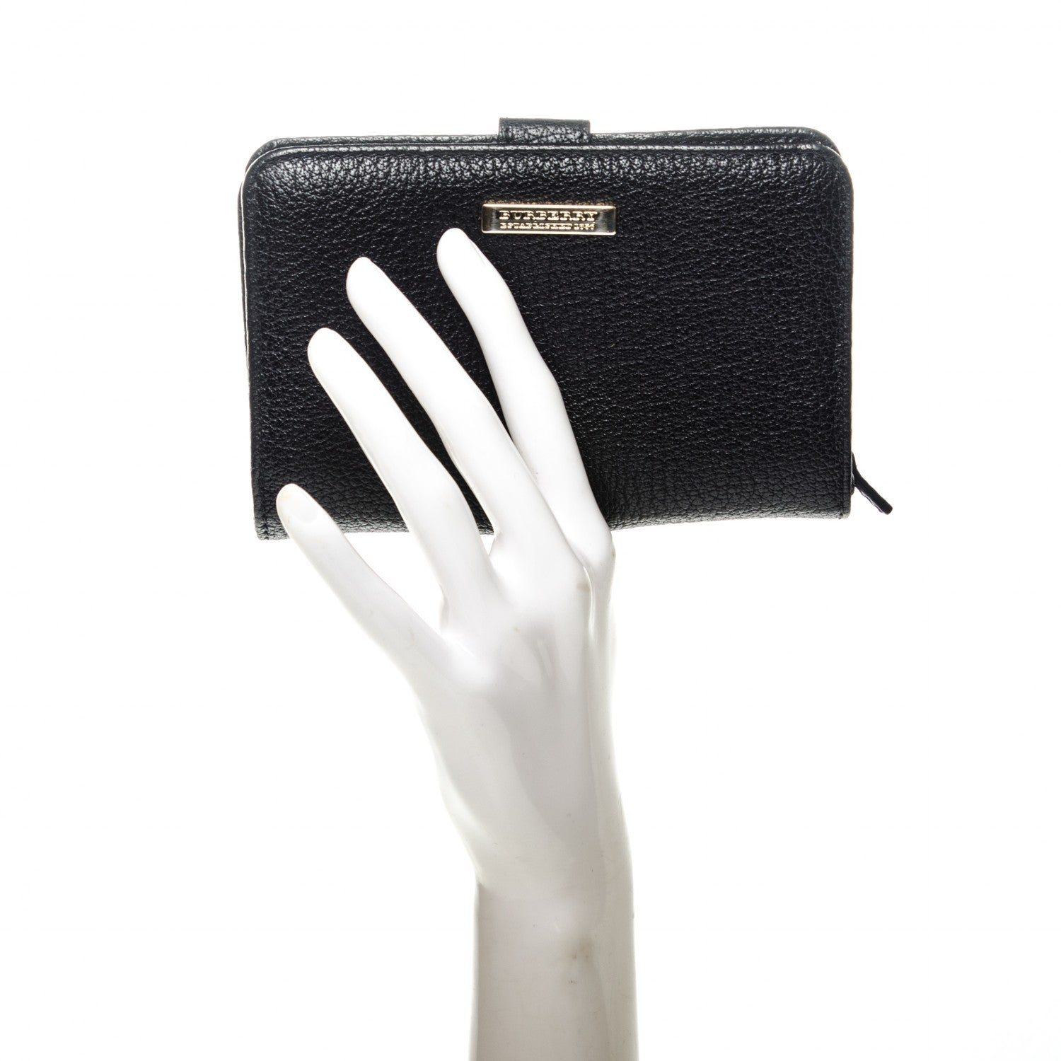 Burberry Signature Grain Calfskin Compact Wallet Black 2 of 8