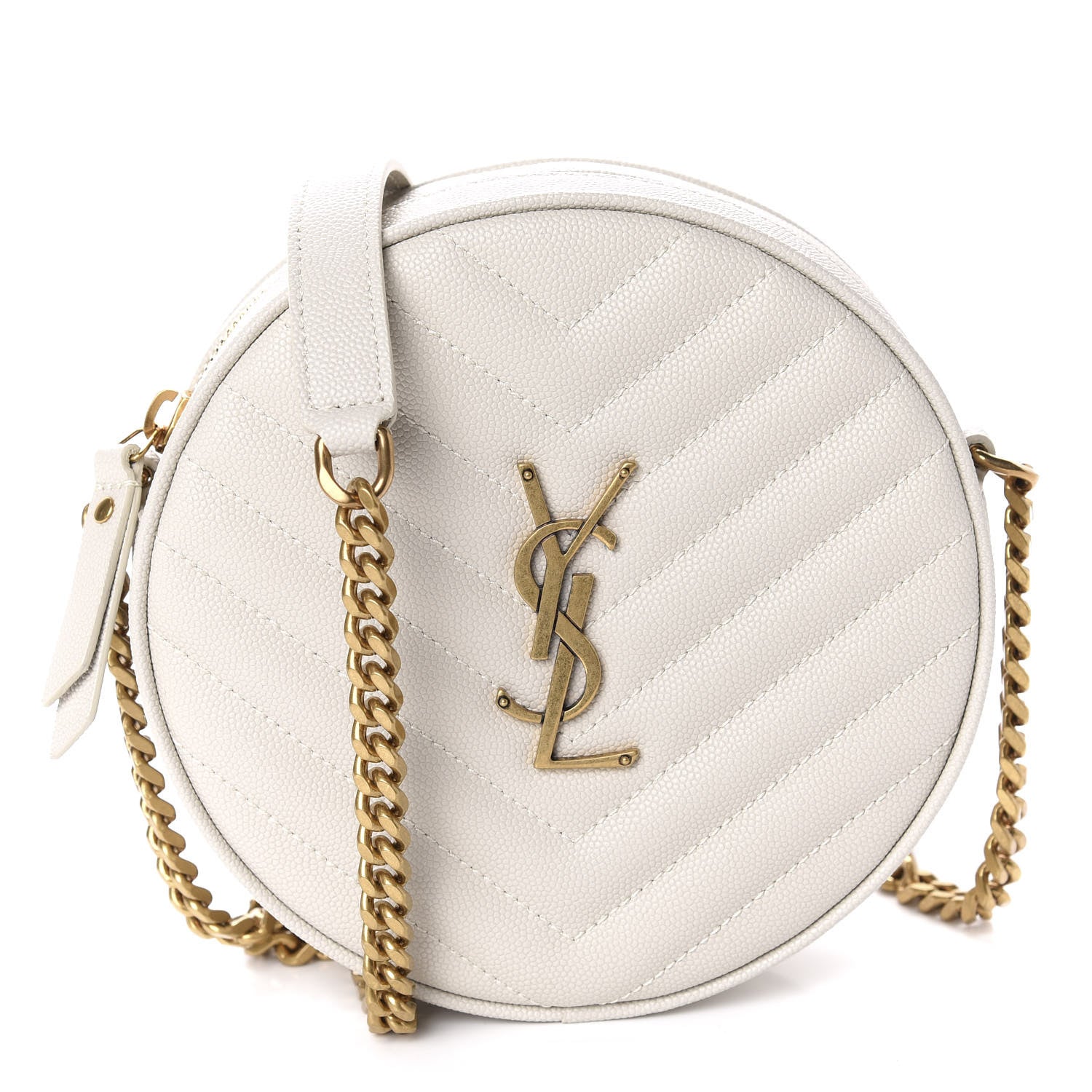 Saint Laurent Grain De Poudre Matelasse Chevron Quilted Round Vinyle Camera Bag Crema Soft 1 of 10