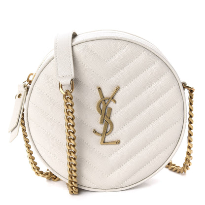 Saint Laurent Grain De Poudre Matelasse Chevron Quilted Round Vinyle Camera Bag Crema Soft 1 of 10
