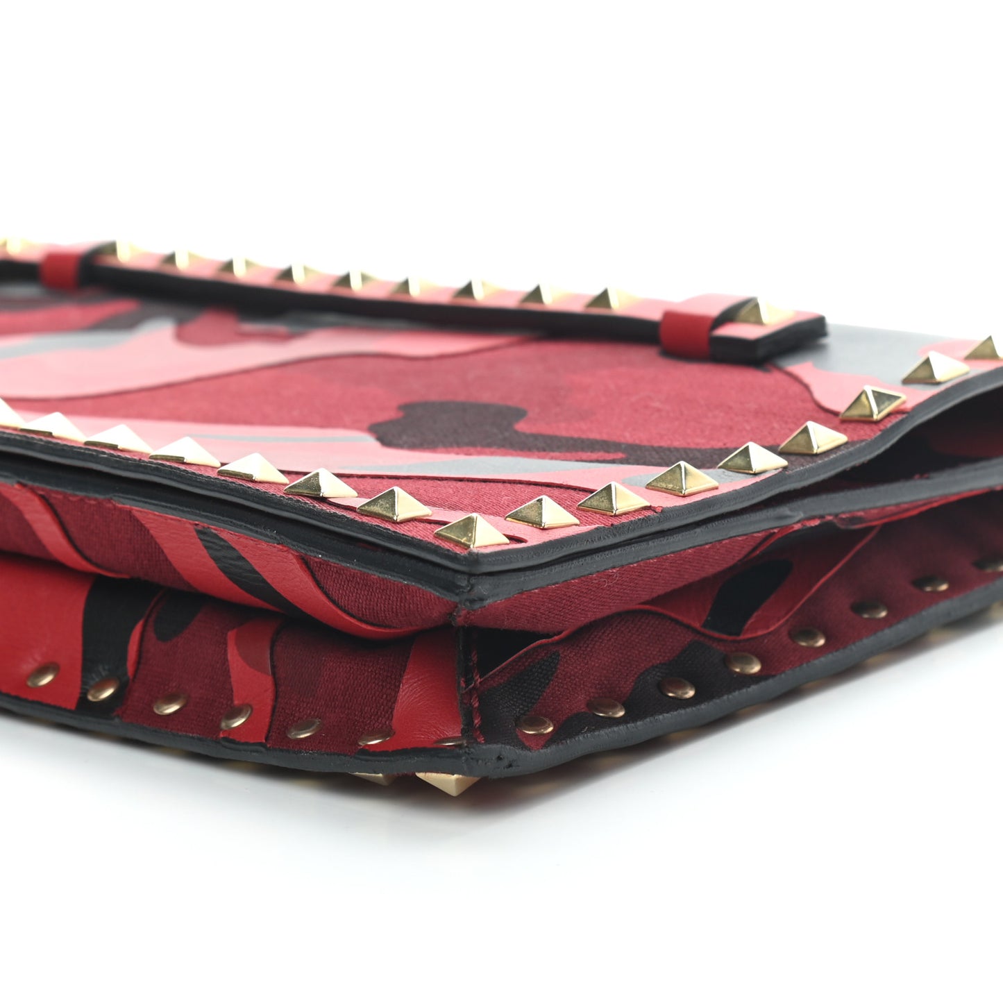Nappa Canvas Camouflage Rockstud Wristlet Clutch Red Black