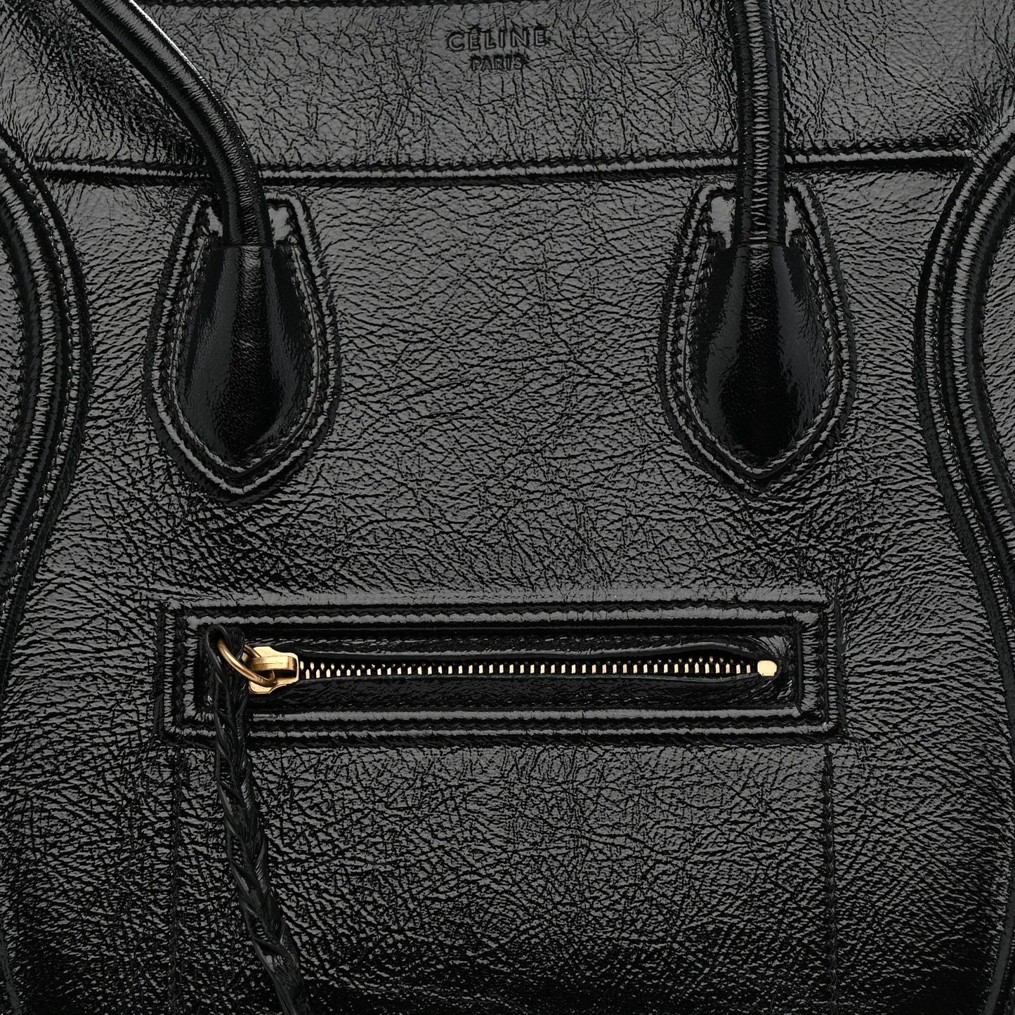Crinkled Patent Calfskin Medium Phantom Luggage Black