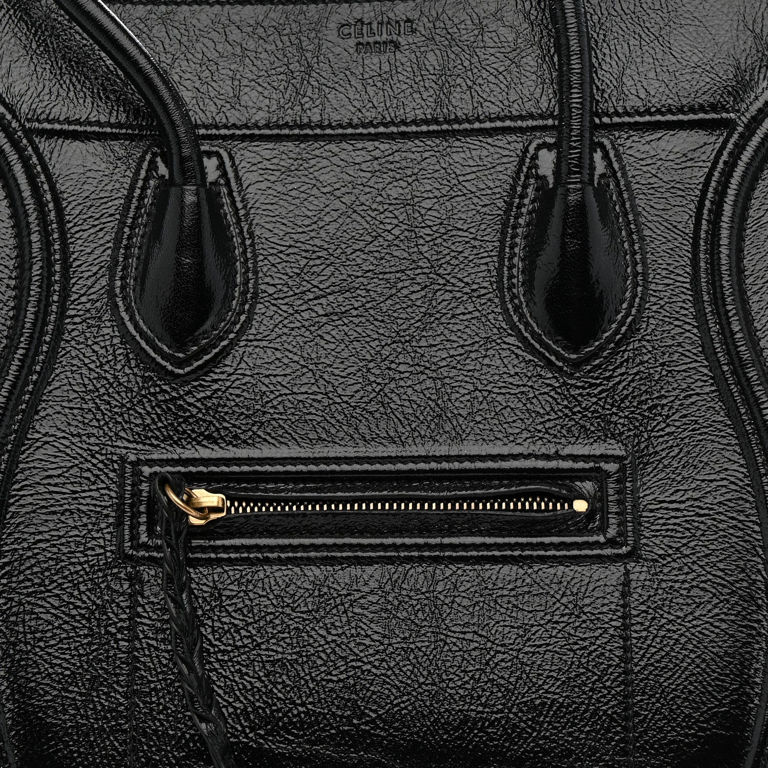Celine Crinkled Patent Calfskin Medium Phantom Luggage Black 9 of 11