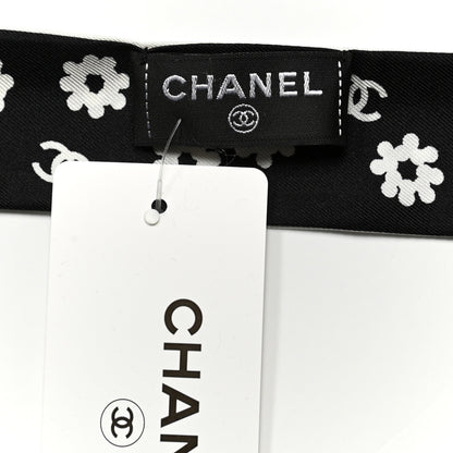 Chanel Silk Twill CC Flowers Slim Bandeau Scarf White Black 3 of 3