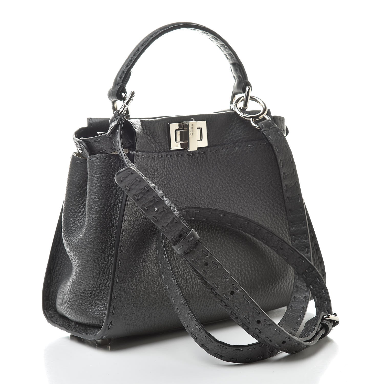 Fendi Cuoio Romano Selleria Bi-Color Mini Peekaboo Iconic Satchel Asfalto Latte 3 of 11