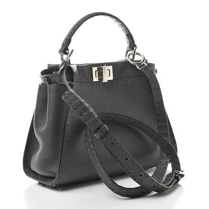 Fendi Cuoio Romano Selleria Bi-Color Mini Peekaboo Iconic Satchel Asfalto Latte 3 of 11