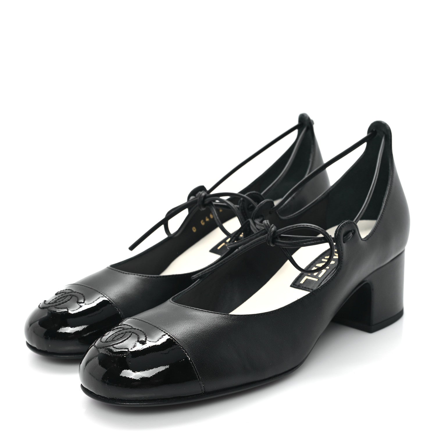 Chanel Lambskin Patent Cap Toe CC Mary Jane Pumps 37.5 Black 4 of 10