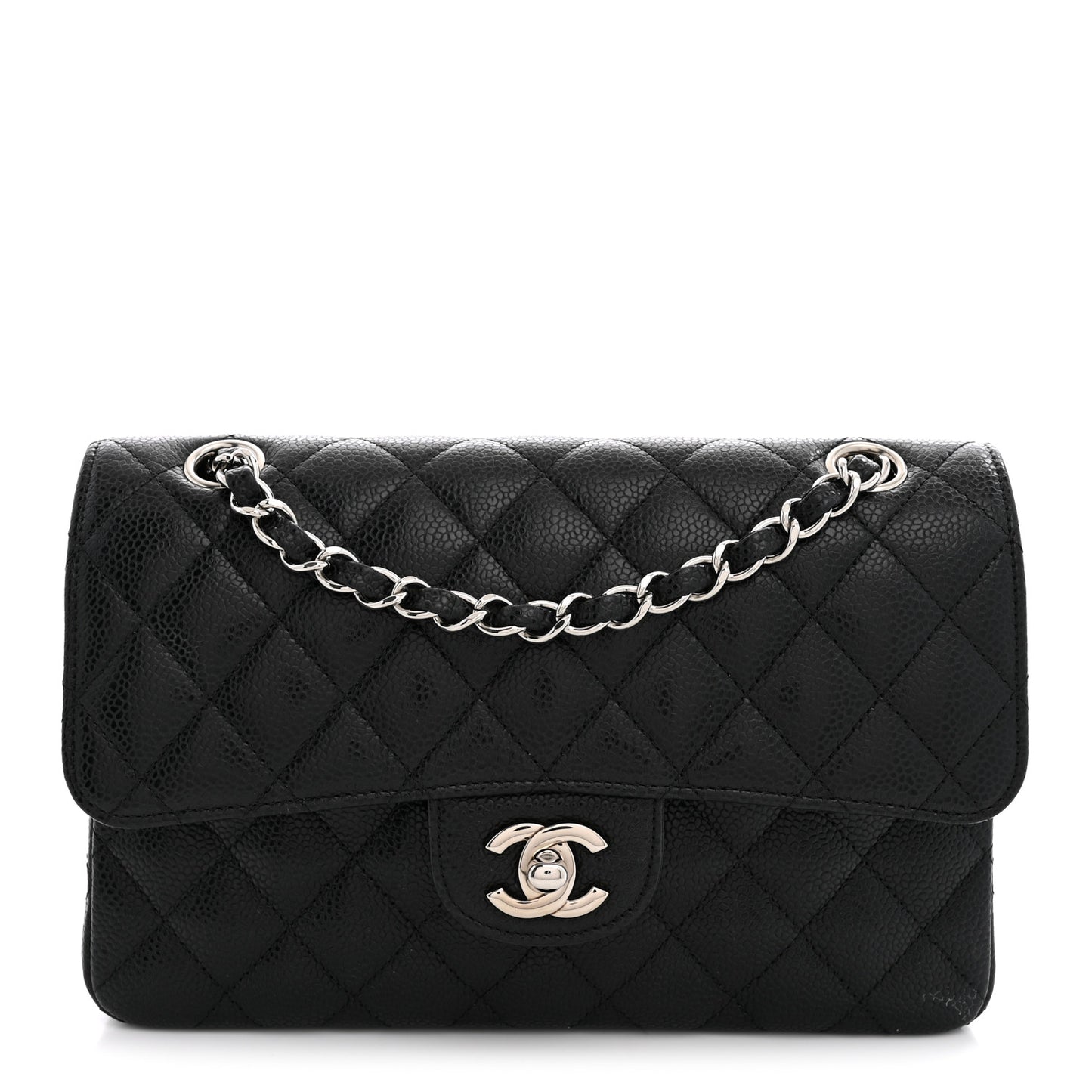 Caviar Quilted Small Double Flap Black