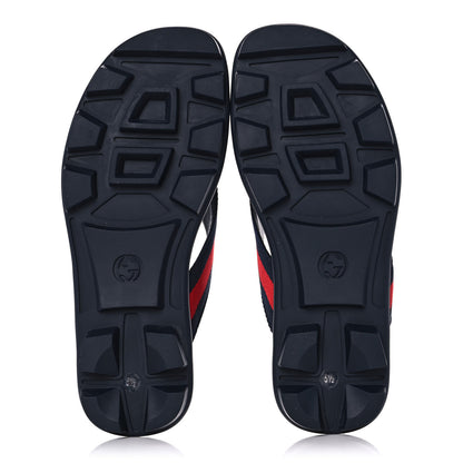 Gucci Nylon Calfskin Web Mens Cleat Sole Thong Sandals 5.5 Navy 5 of 10