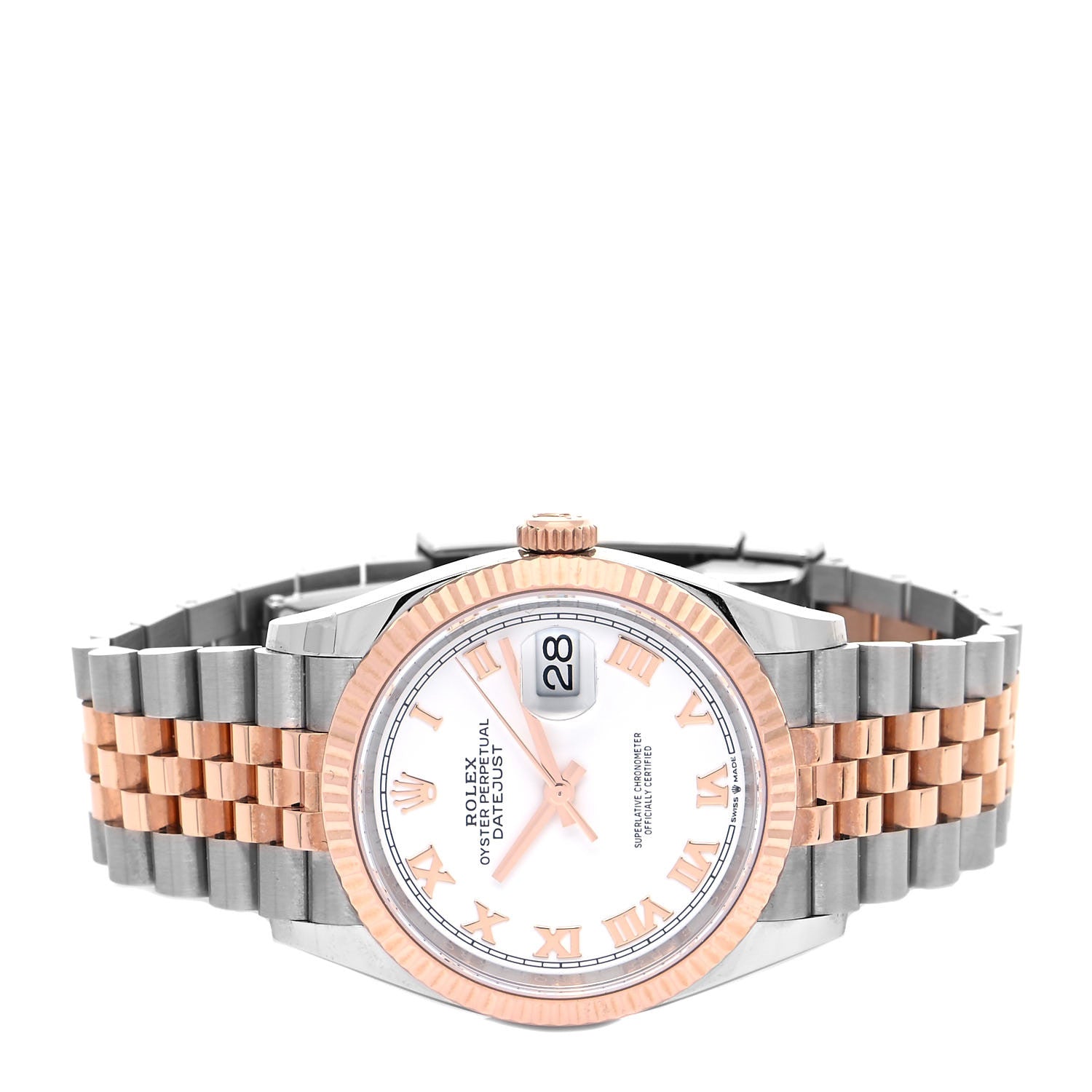 Rolex Stainless Steel 18K Everose Gold 36mm Oyster Perpetual Datejust Watch White Roman 126231 2 of 5