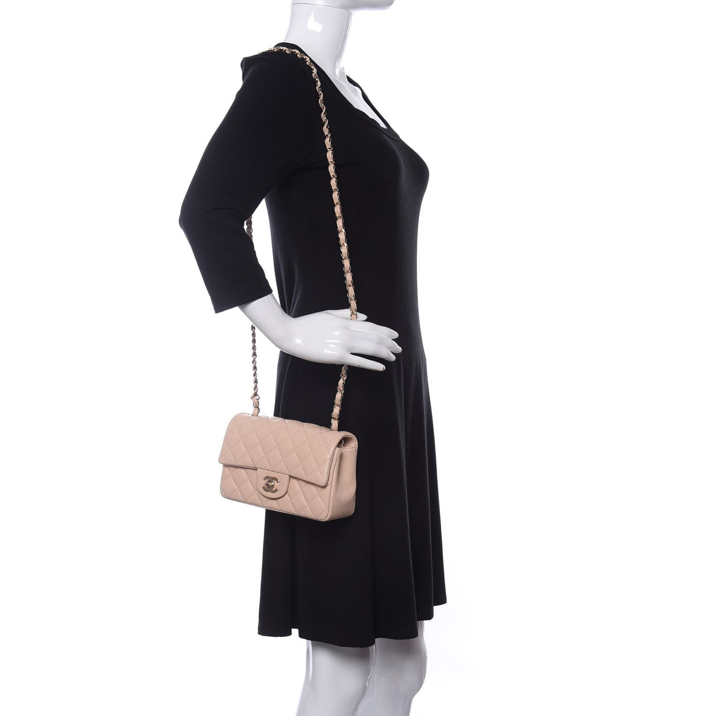 Lambskin Quilted Mini Rectangular Flap Beige