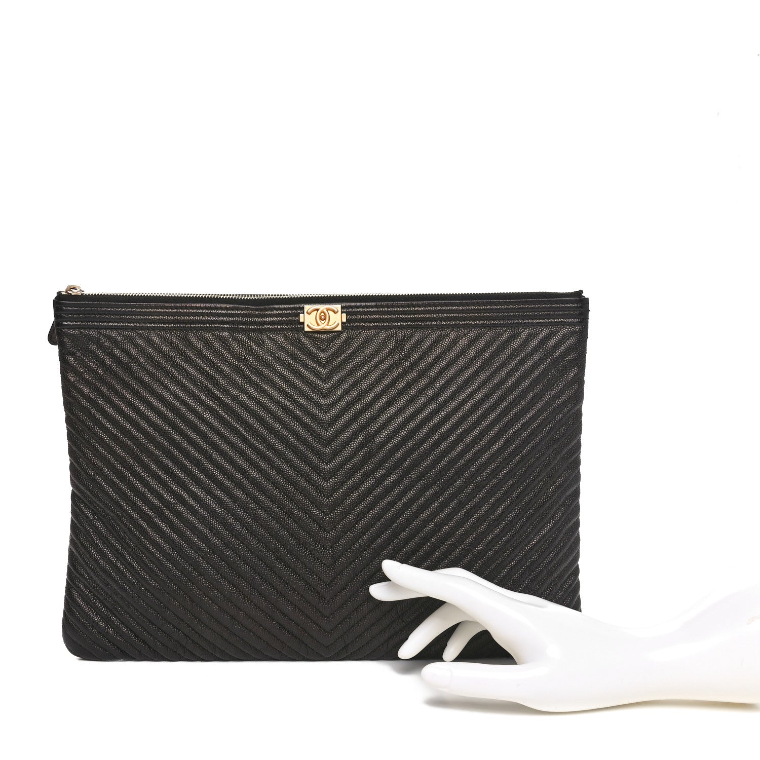 Chanel Caviar Chevron Boy Zip Pouch Black 2 of 10