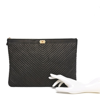 Chanel Caviar Chevron Boy Zip Pouch Black 2 of 10