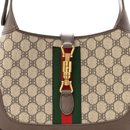 Gucci X BALENCIAGA BB Supreme Monogram Calfskin Web Small Jackie 1961 Hobo Beige Ebony 8 of 11