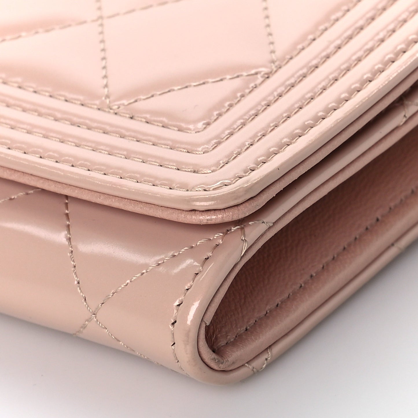 Iridescent Calfskin Quilted Boy Wallet on Removable Chain Light Pink