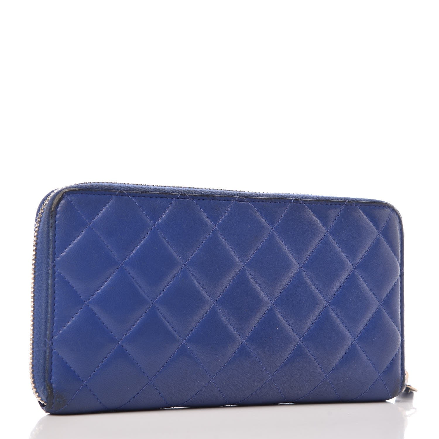 Chanel Lambskin Quilted Large Gusset Zip Around Wallet Blue 3 of 18