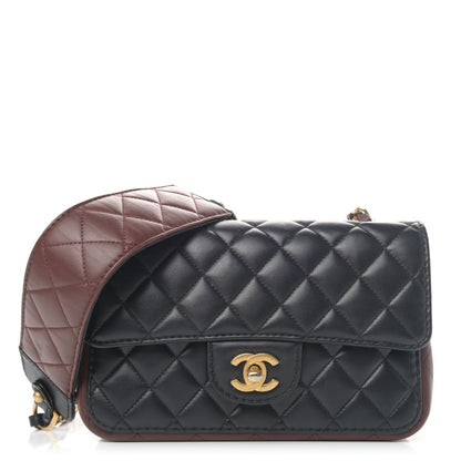 Chanel Calfskin Quilted Small Strap Into Flap Bag Black Brown 1 of 5