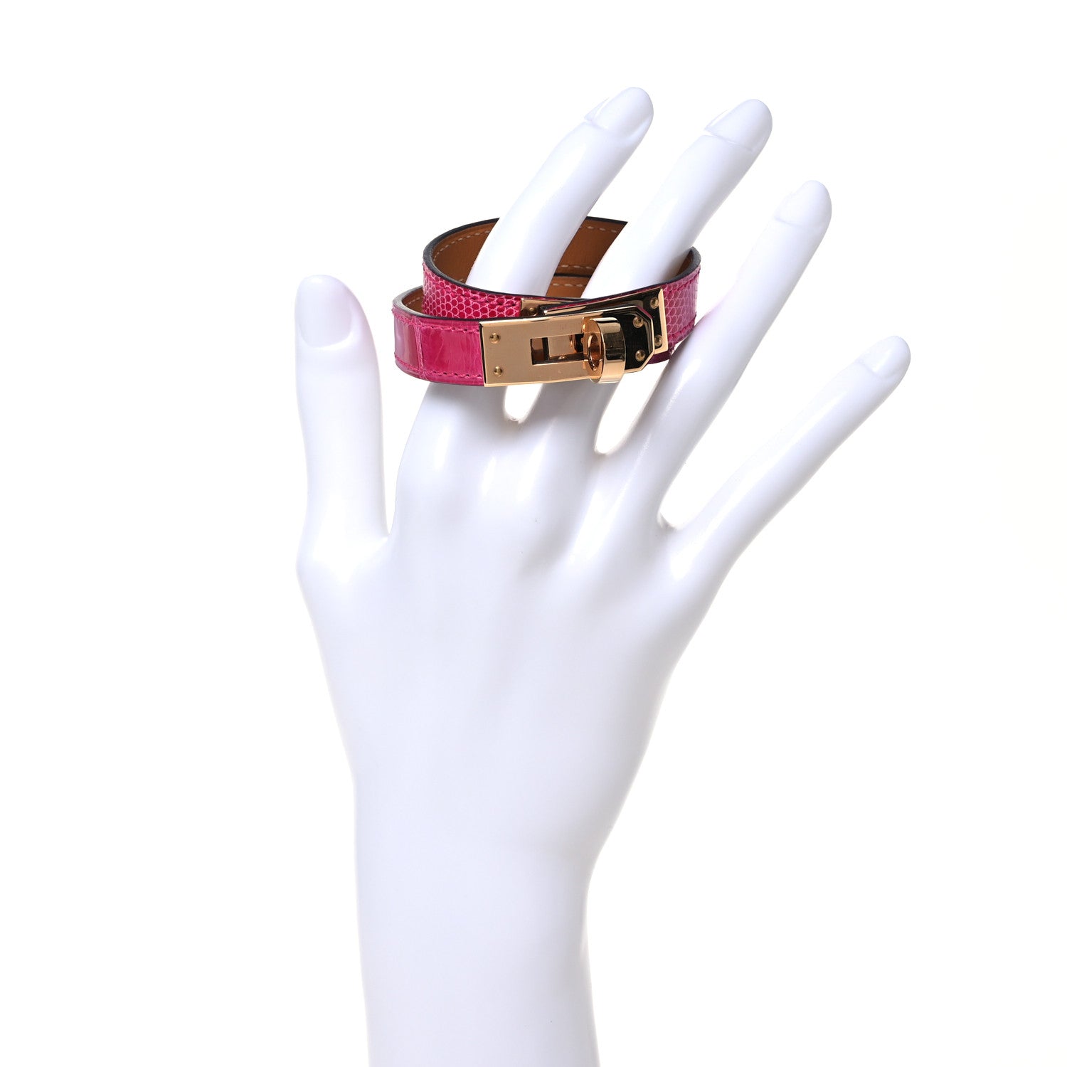 Hermes Shiny Alligator Lizard Kelly Double Tour Bracelet T2 Rose Mexico 2 of 7