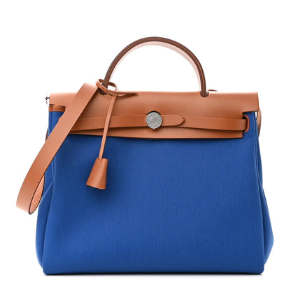 Hermes Military Toile Vache Hunter Herbag Zip Retourne 31 PM Bleu France Fauve 2 of 12