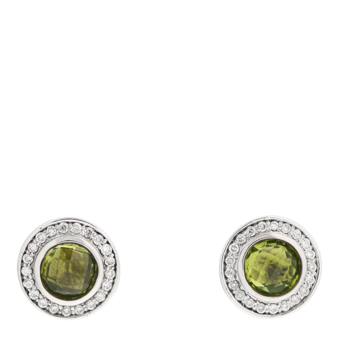 Sterling Silver Diamond Peridot 8mm Cerise Earrings