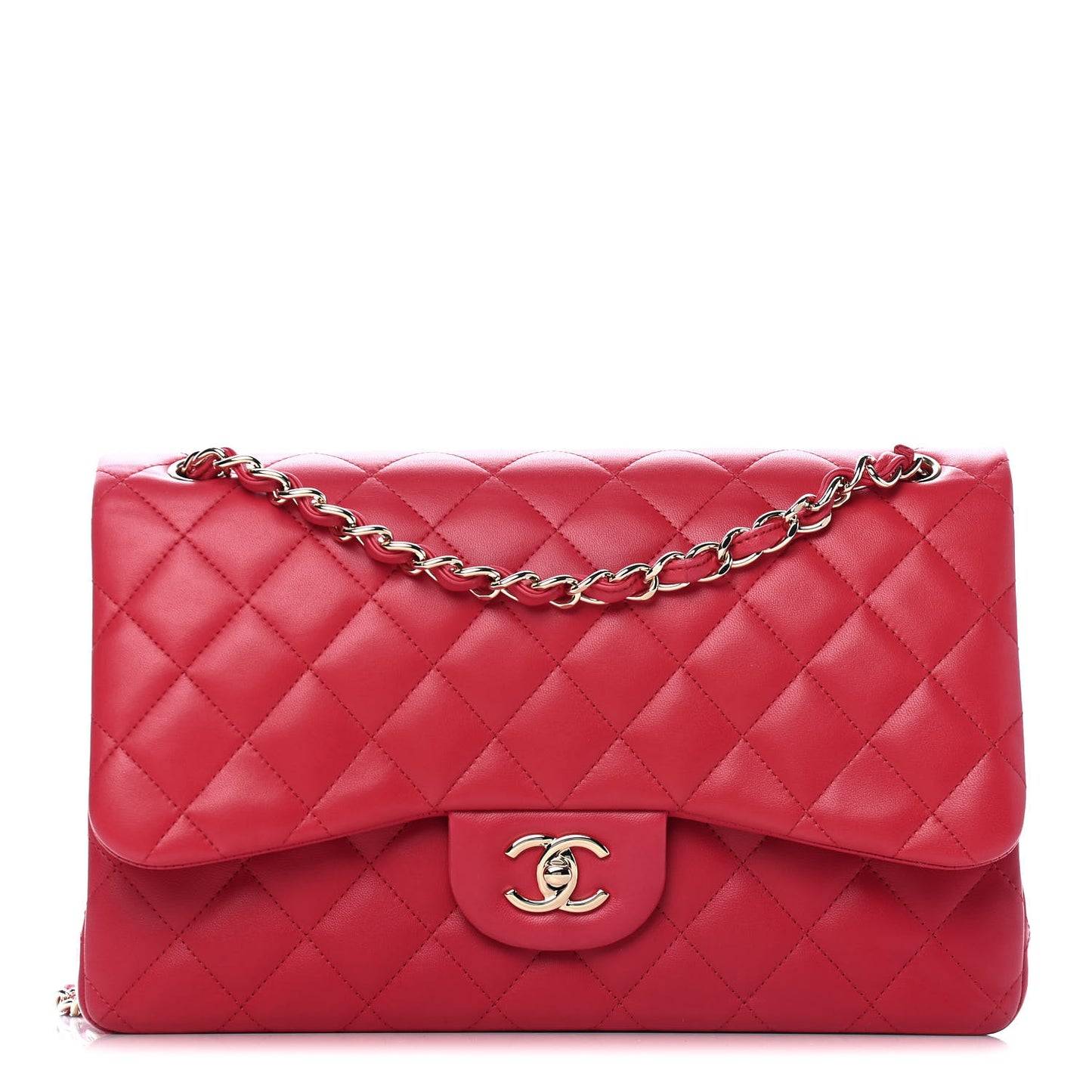Lambskin Quilted Jumbo Double Flap Red