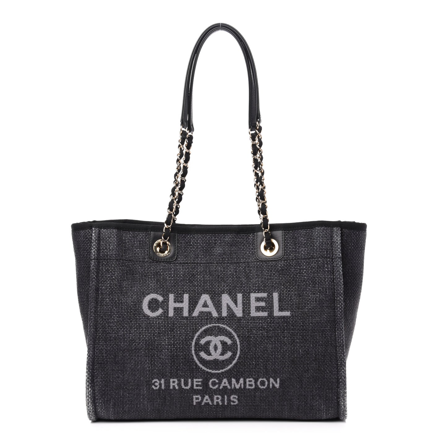 Mixed Fibers Calfskin Small Deauville Tote Black