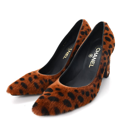 Chanel Pony Hair Lambskin Pumps 37.5 Brown Black 4 of 10
