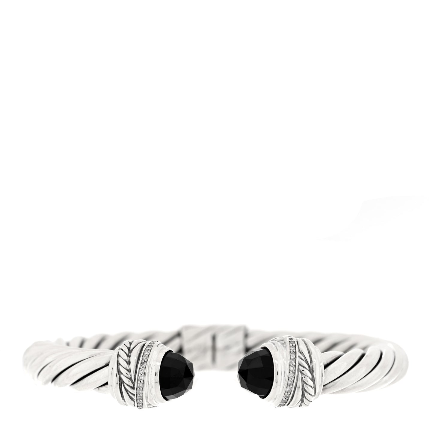 Sterling Silver Diamond Black Onyx 8mm Cable Crossover Bracelet