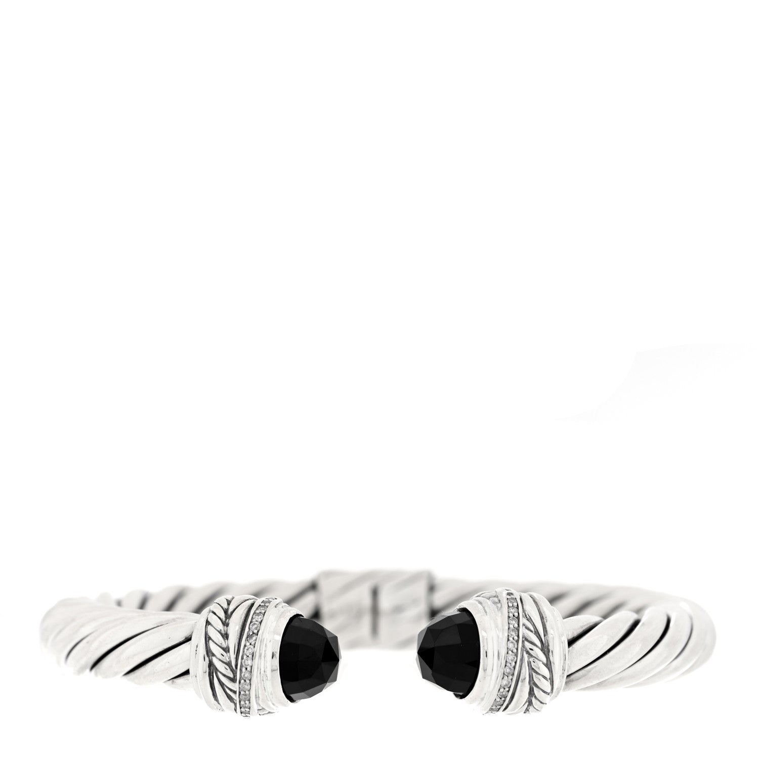 David Yurman Sterling Silver Diamond Black Onyx 8mm Cable Crossover Bracelet 1 of 3