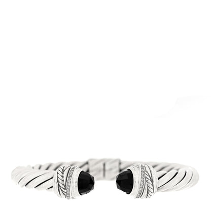 David Yurman Sterling Silver Diamond Black Onyx 8mm Cable Crossover Bracelet 1 of 3