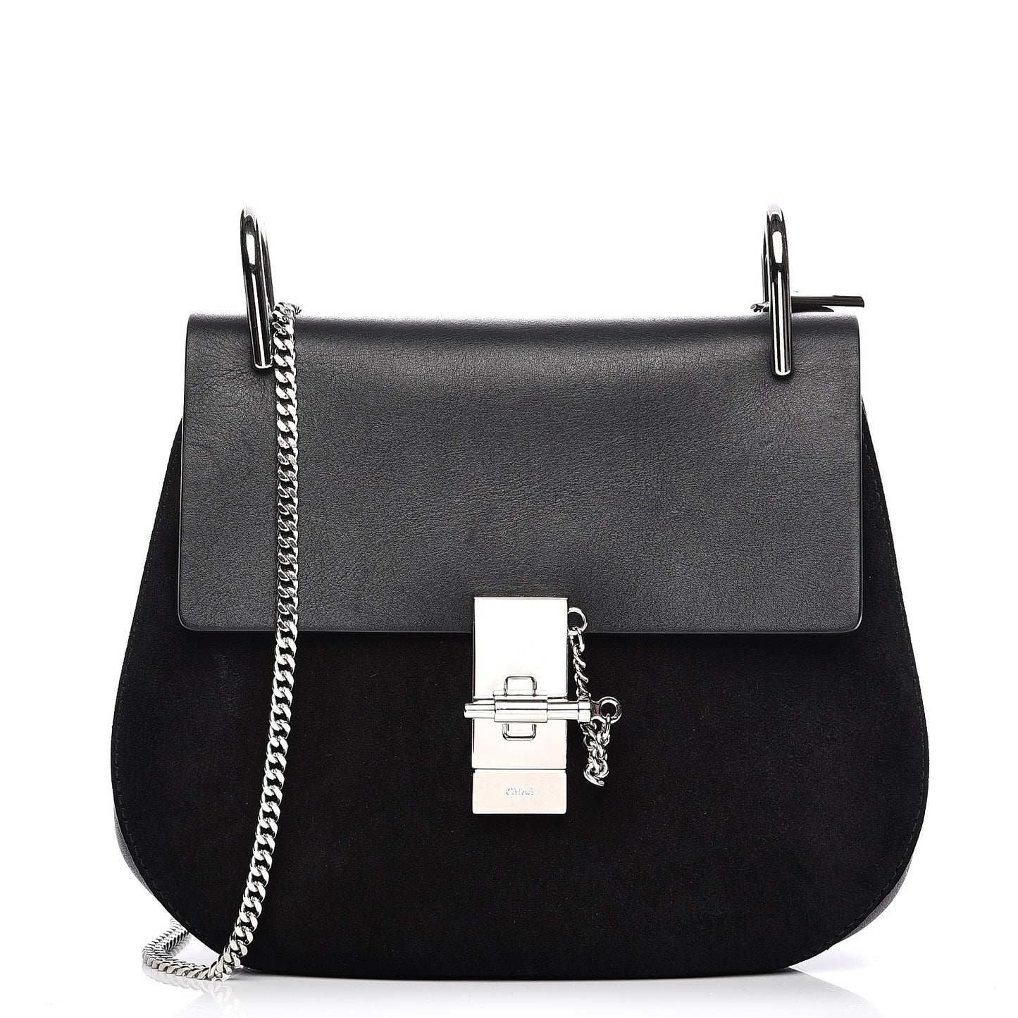Suede Smooth Calfskin Drew Shoulder Bag Black