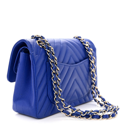 Chanel Caviar Chevron Quilted Small Double Flap Blue 3 of 10
