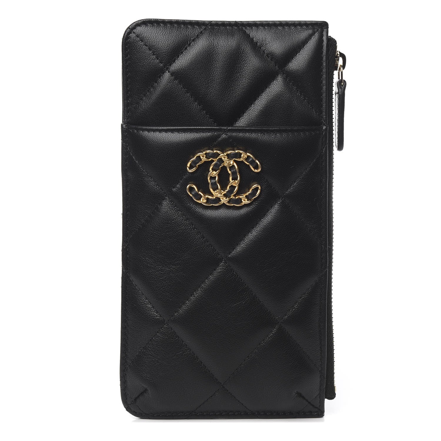 Chanel Goatskin Quilted 19 Flat Wallet Pouch Black 1 of 7