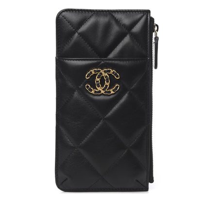 Chanel Goatskin Quilted 19 Flat Wallet Pouch Black 1 of 7