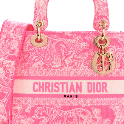 Christian Dior Canvas Toile De Jouy Reverse Embroidered Medium Lady D-Lite Fluorescent Pink 7 of 9