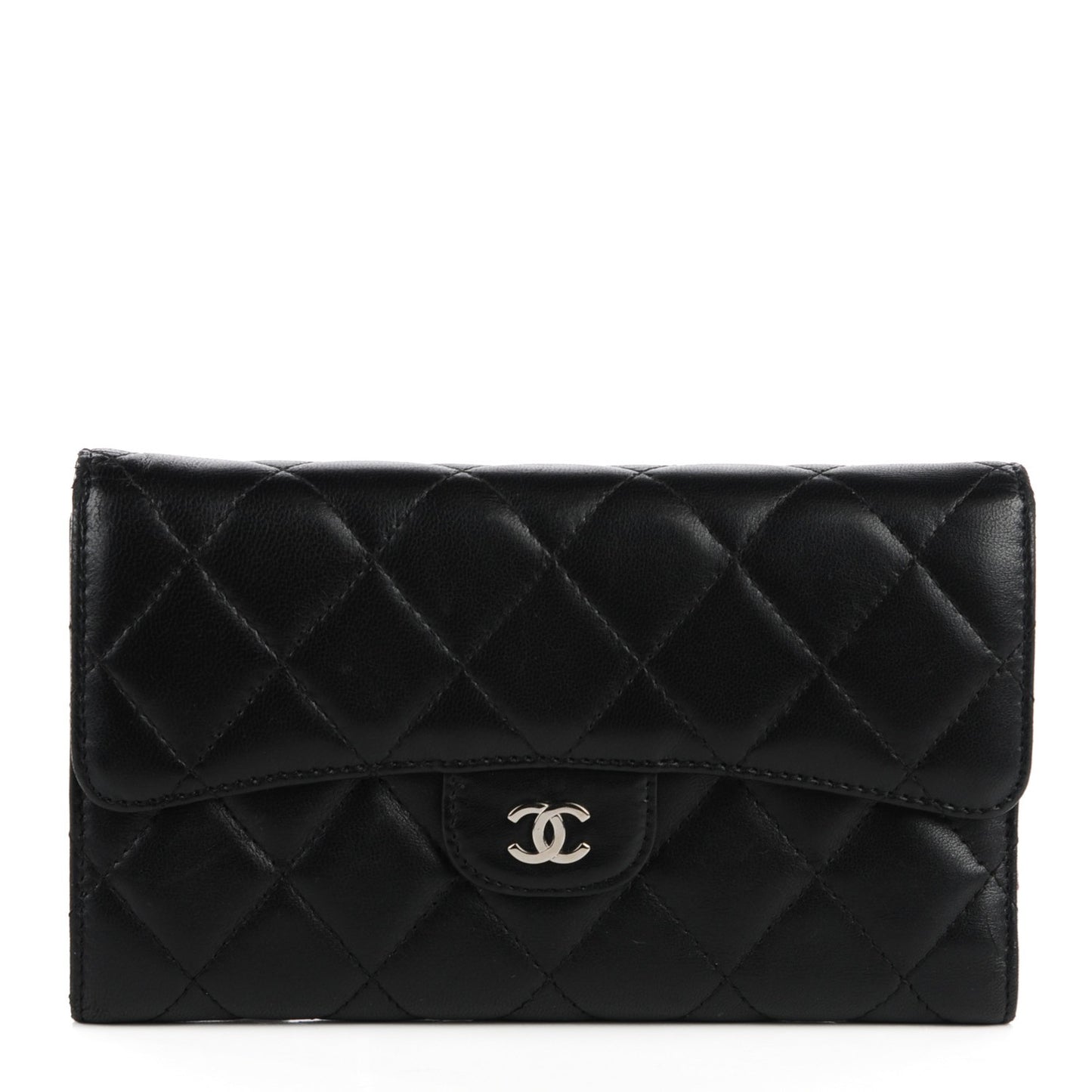 Lambskin Quilted Large Flap Wallet Black