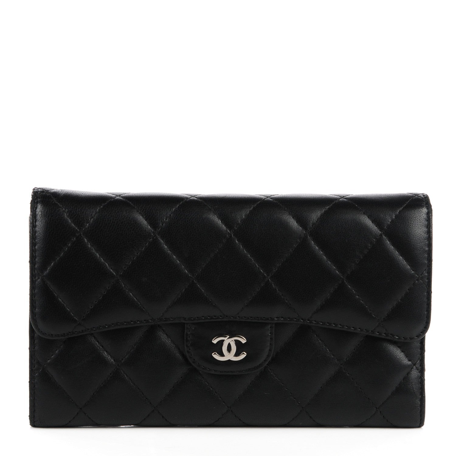 Chanel Lambskin Quilted Large Flap Wallet Black 1 of 8