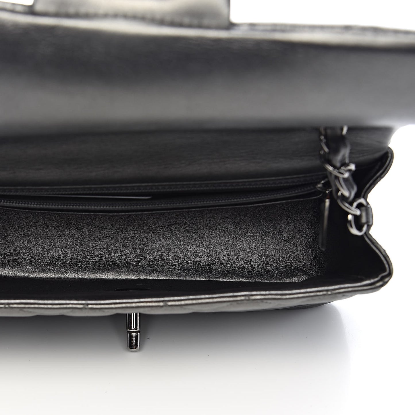 Metallic Calfskin Quilted Mini Rectangular Flap Charcoal Grey