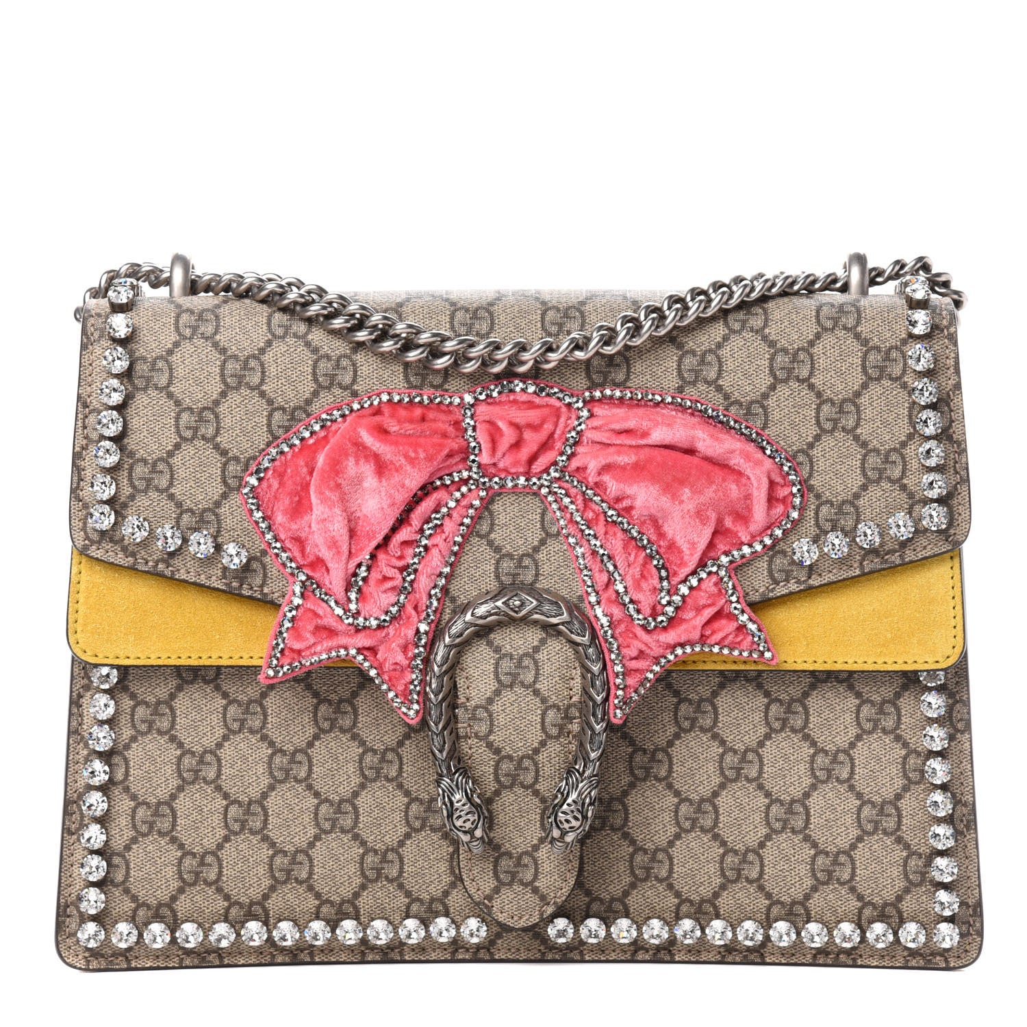 Gucci GG Supreme Monogram Crystal Bow Embroidered Medium Dionysus Shoulder Bag Yellow 1 of 13