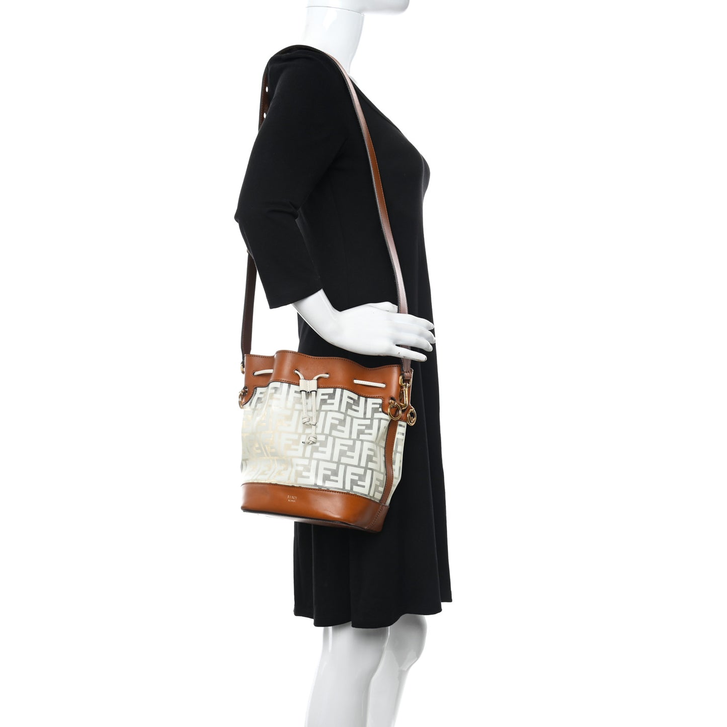 TPU FF Vitello Aura F is Fendi Grande Mon Tresor Bucket Bag White Cuoio