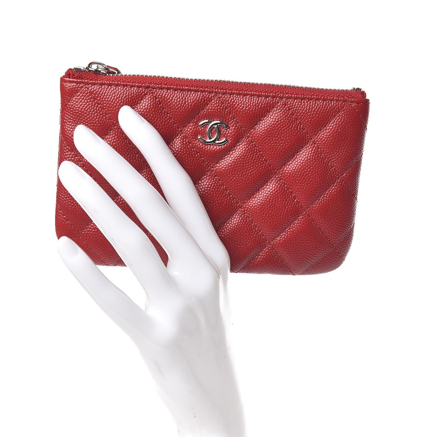 Caviar Quilted Small Cosmetic Case Red