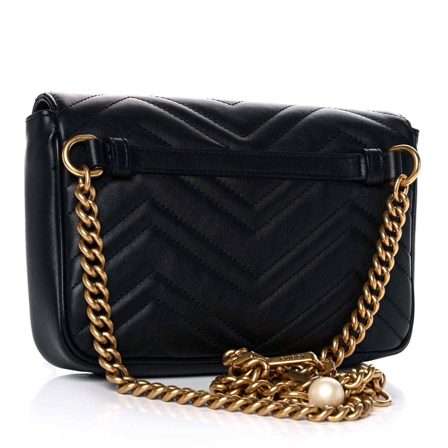 Calfskin Matelasse Pearly GG Marmont Chain Belt Bag Black