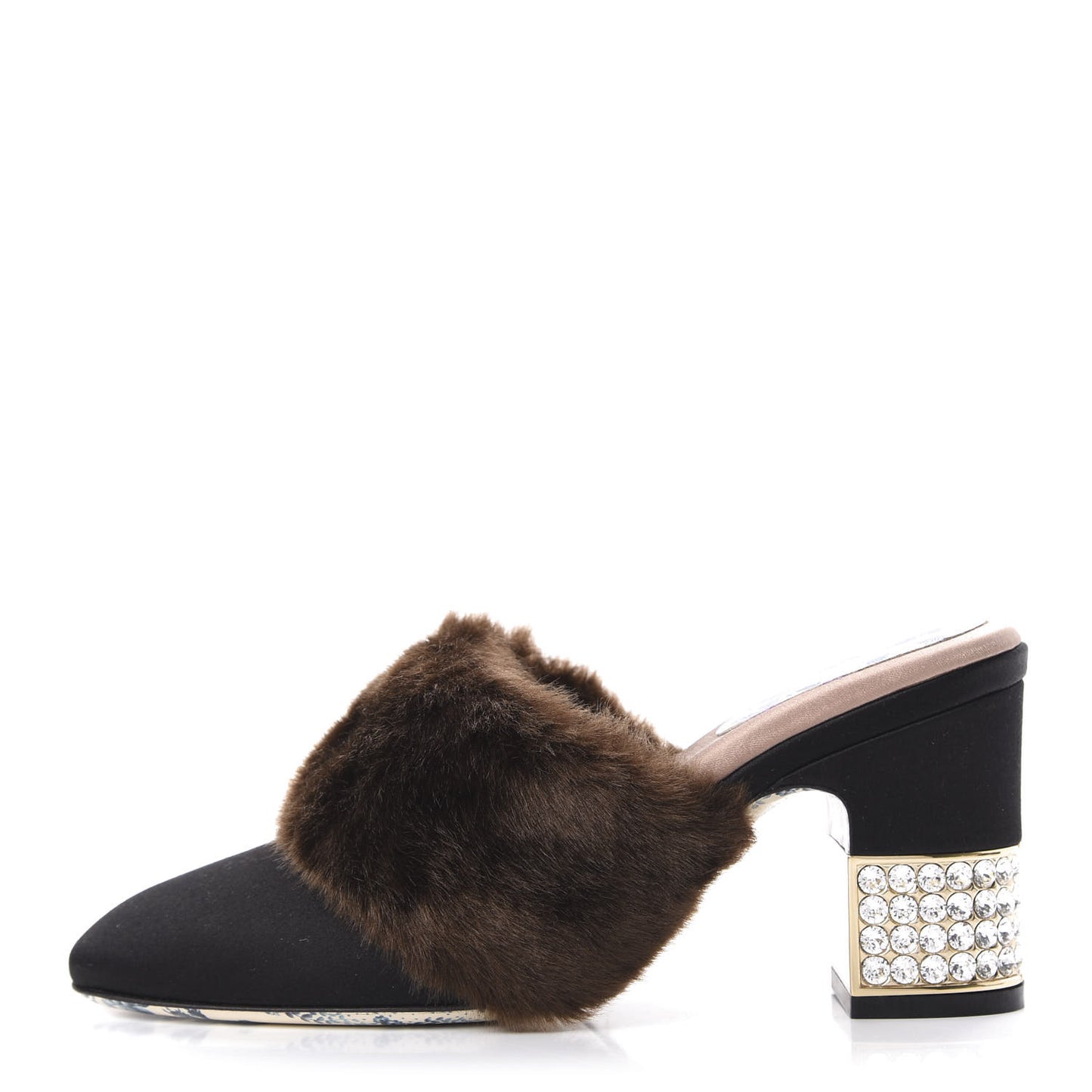 Mink Silk Satin Crystal Candy Mules 36 Scan Brown Black