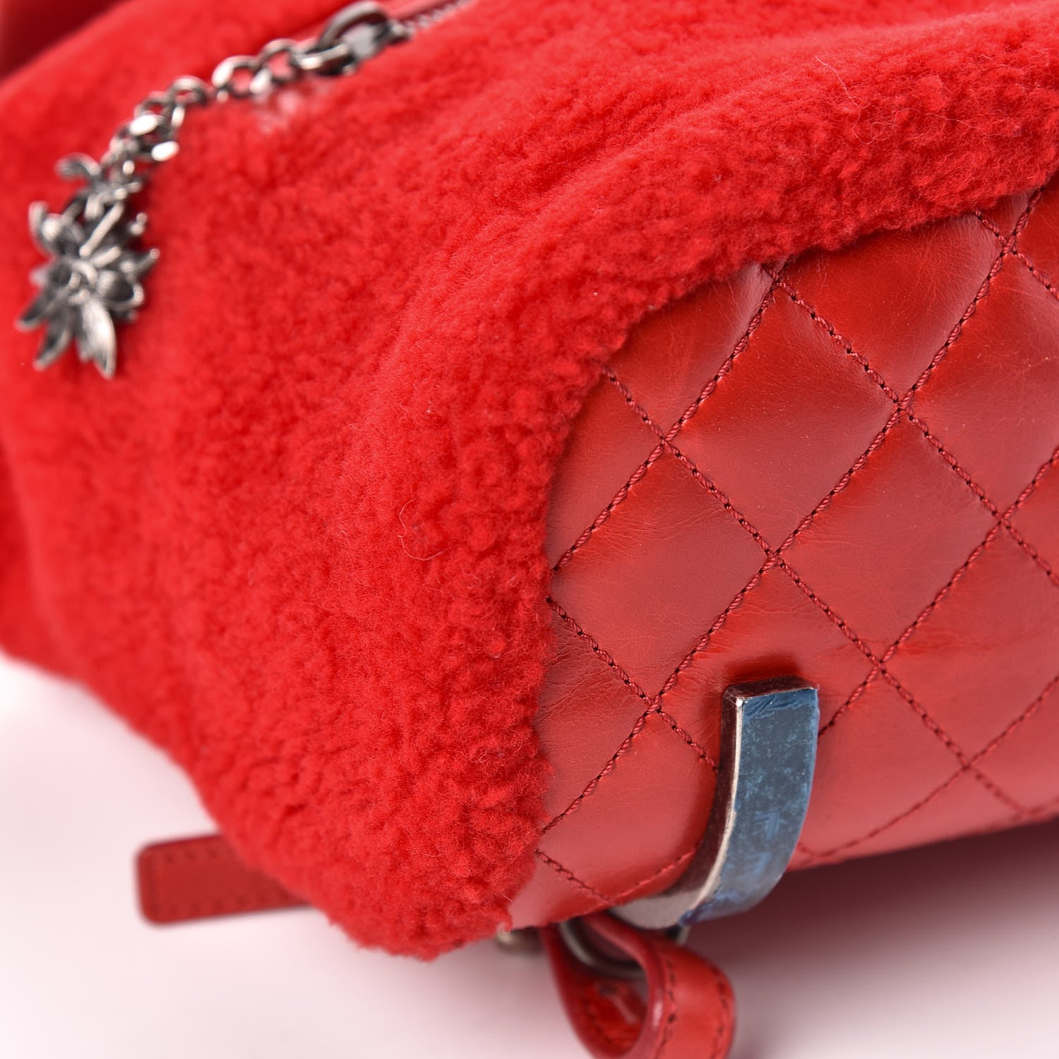 Chanel Glazed Calfskin Shearling Quilted Small Mountain Backpack Red 8 of 10